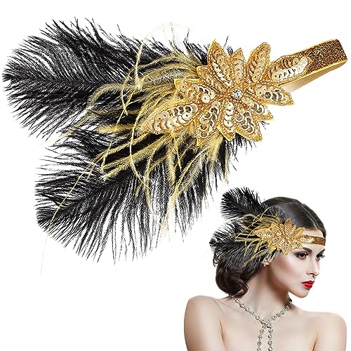 Vintage Flapper Headband with Sequin and Rhinestones for 1920s Costume Women