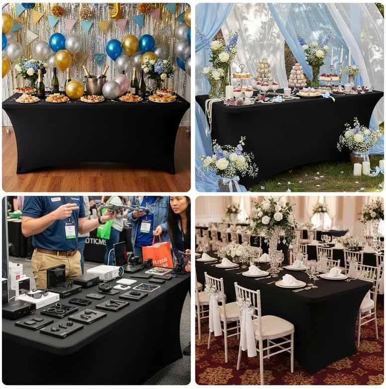 Black 8FT Spandex Tablecloth 10 Pack - Wrinkle-Resistant Fitted Cover for Banquet & Event Tables (96x30 Inches) Variation of THIS listing