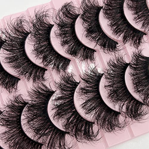 Mink Lashes Fluffy Wispy Thick Eyelashes Mink Faux, 20mm/25mm Long Dramatic D Curl Strip Lashes Cat Eye 3D Big False Eyelashes Pack