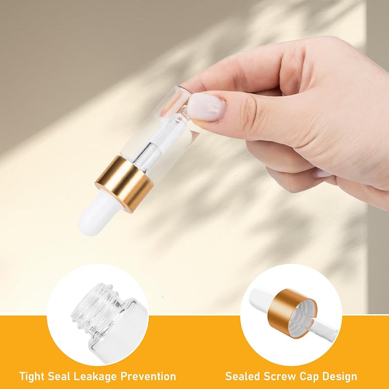 100 Pack 10ml Mini Dropper Bottles for Cuticle Oil - Thickened Glass, Leak-Proof
