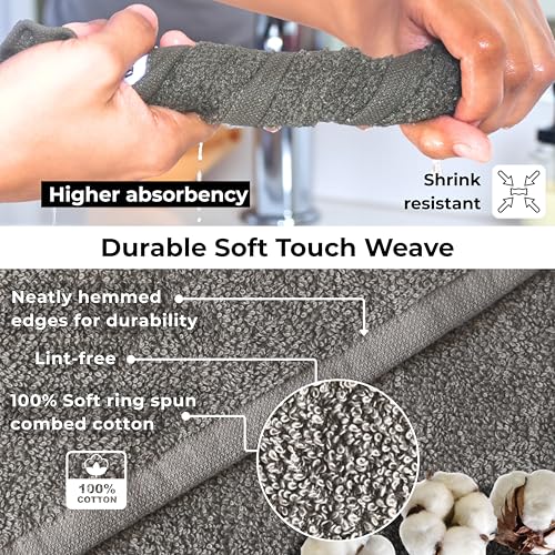 Gray Cotton Washcloths Set of 12 - 12x12 Inch Soft Bath Rags for Body & Face - LIVINATI