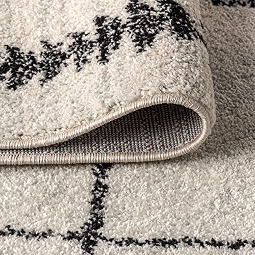 Moroccan Beni Ourain Area Rug - Cream & Black 7'9" x 10' Indoor Modern Carpet