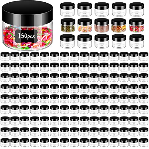 Clear Plastic Jars with Lids - 4 Oz Black - Bulk 150 Pack for Cosmetics