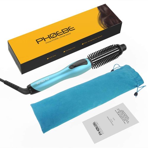 PHOEBE Curling Iron Brush Anti-Scald Bristles Instant Heat Up Dual Voltage Ceramic Tourmaline Ionic Hair Curling Wand for All Hair Types (1 Inch)