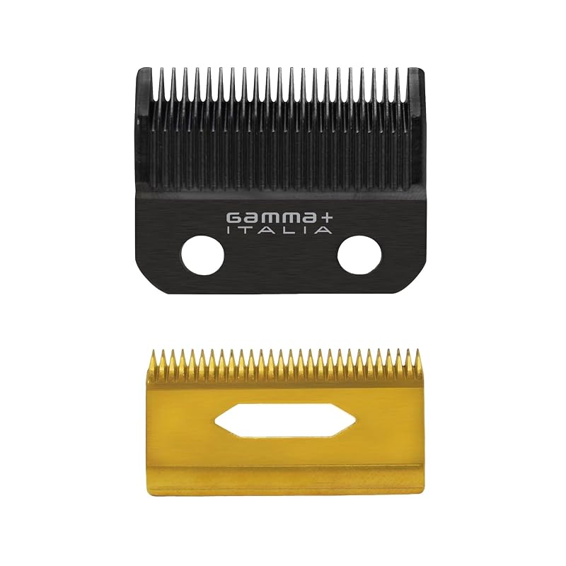 Gamma+ Replacement Fixed & Moving Hair Clipper Blade Set with Oil Reservoir – Black Diamond Carbon DLC Taper Deep Tooth