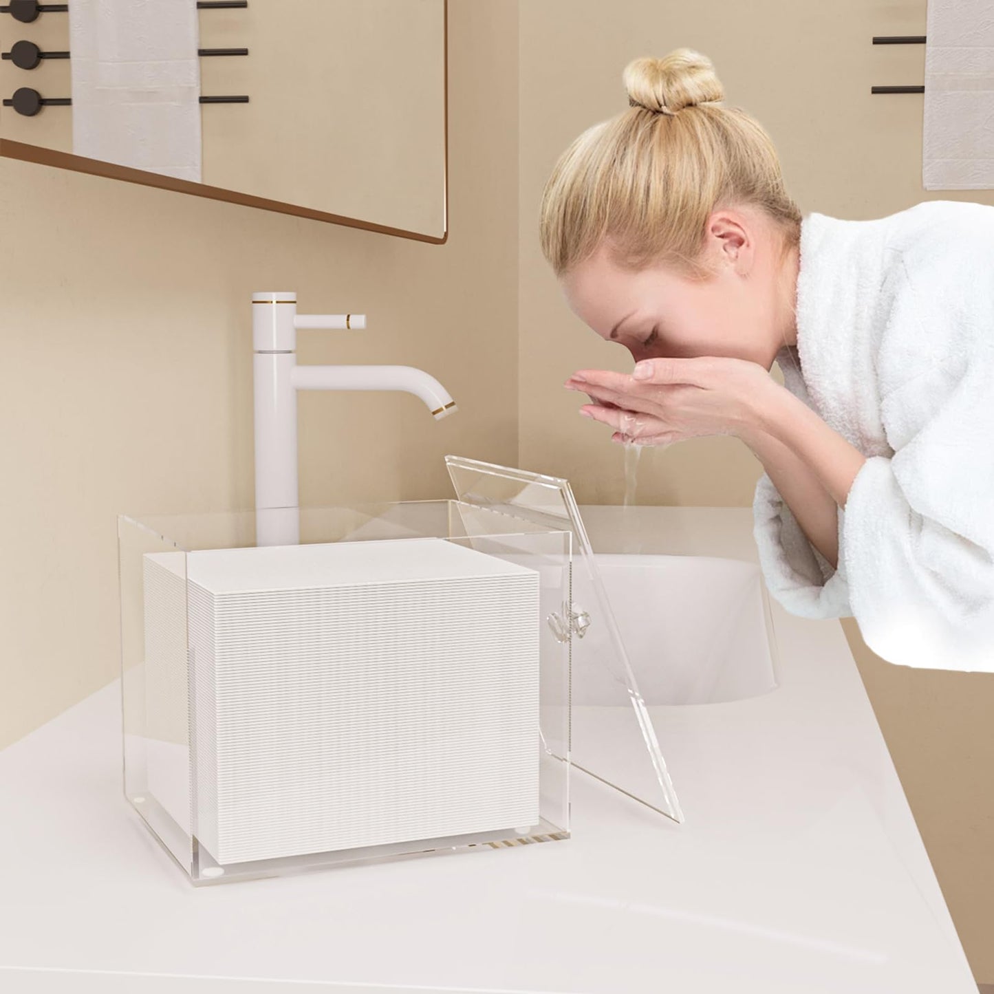 JHJFRAWY Disposable Face Towels Holder for Clean Skin Club, Acrylic Container Box, Bathroom Storage, Organizer (Towels Not Included)