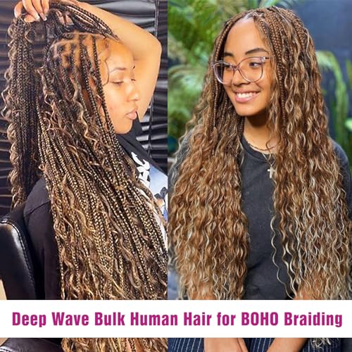 14 Inch Honey Blonde Human Braiding Hair Deep Wave Bulk No Weft Curly Extensions