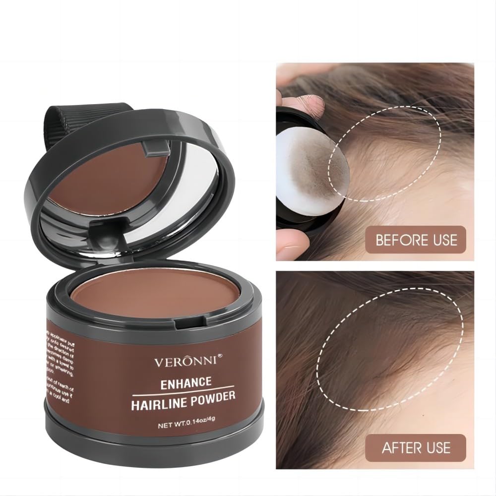Hairline Powder Root Touch Up Hair Color, Instant Hairline Powder for Thinning Areas and Gray Hair Coverage, Natural and Non-greasy Root Cover up for Women and Men (Dark Brown, 06)