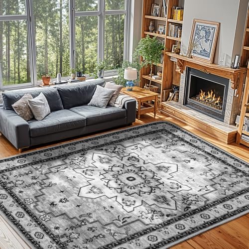 LBRO2M Gray 9x12 Machine Washable Pet-Friendly Area Rug - Low Pile, Non Slip
