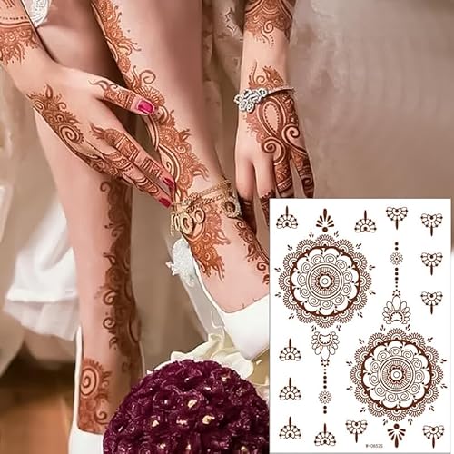 8 Sheets Red Brown Temporary Tattoo Stickers Fake Tattoo Lace Floral Temporary Waterproof Body Art Long Lasting Stickers for Women Festivals Wedding Masquerade Party Decorations Design