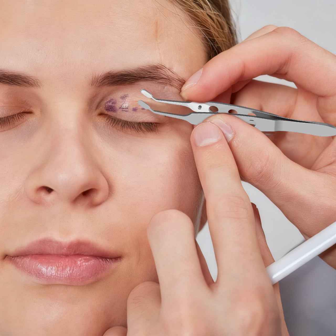 TEHAUX Meibomian Gland Expressor, Stainless Steel Eyelid Massage Tweezer with Positioning Pin, Prevent Excessive Force, Rectangle Tip Eyelid Expressor for Dry Eyes (Silver)