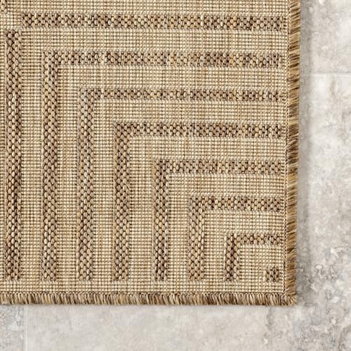 nuLOOM Asha 7' Round Indoor/Outdoor Area Rug - Light Brown Border