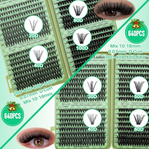 Lash Clusters Kit Wispy Eyelash Clusters Kit Cat Eye Lashes Clusters Kit Cluster Eyelash Extensions Pesta?as Postizas Naturales Lash Extension Kit+Lash Bond and Seal,Remover,Tweezers(4 Boxes Kit-1)