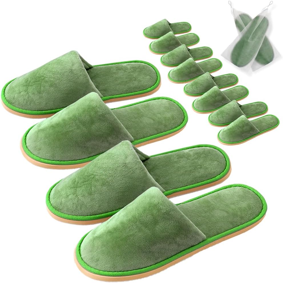 Non-Slip Disposable Slippers - 2-6 Pairs, Washable Velvet Closed Toe for Guests, Hotel & Spa