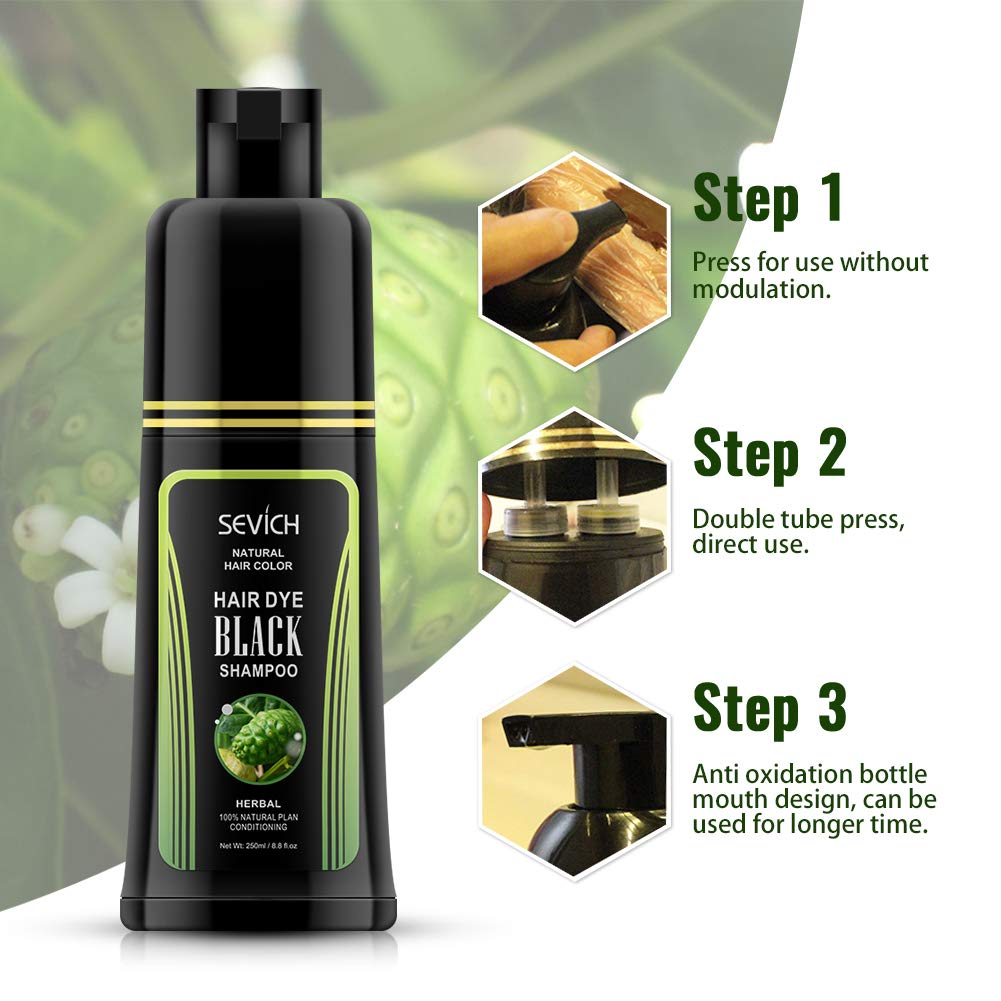 Black Hair Shampoo - SEVICH Instantly Black Hair Dye, Noni Essence Hair Shampoo, Hair Strength Repair Conditioner, Grey Cover, 250ml