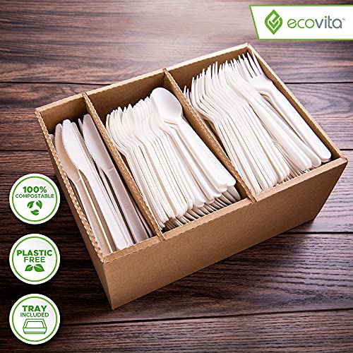 Ecovita Ivory White Compostable Disposable Utensil Set - 380 Large Eco-Friendly Cutlery (7 in.)