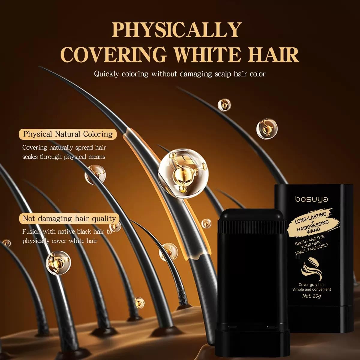 Bosuyo Ultimate Hair Dye Comb, 2in1 Portable Waterproof and Sweat-Proof Hair Dye Stick, Bosuyo HairDye Comb for Gray Hair, Instant Dying for Women & Men (Black Brown)