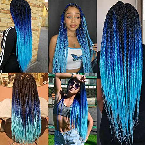Pre-Stretched Braiding Hair 36 Inch 6 Pack Mixed Black Blue Light Blue Easy Hot Water Styling