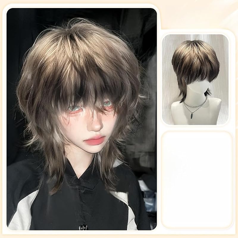 Black Blonde Ombre Wolf Cut Mullet Wig for Men & Women - Short Layered Heat-Resistant Synthetic Wig (Variation: Black Blonde Ombre+Short)