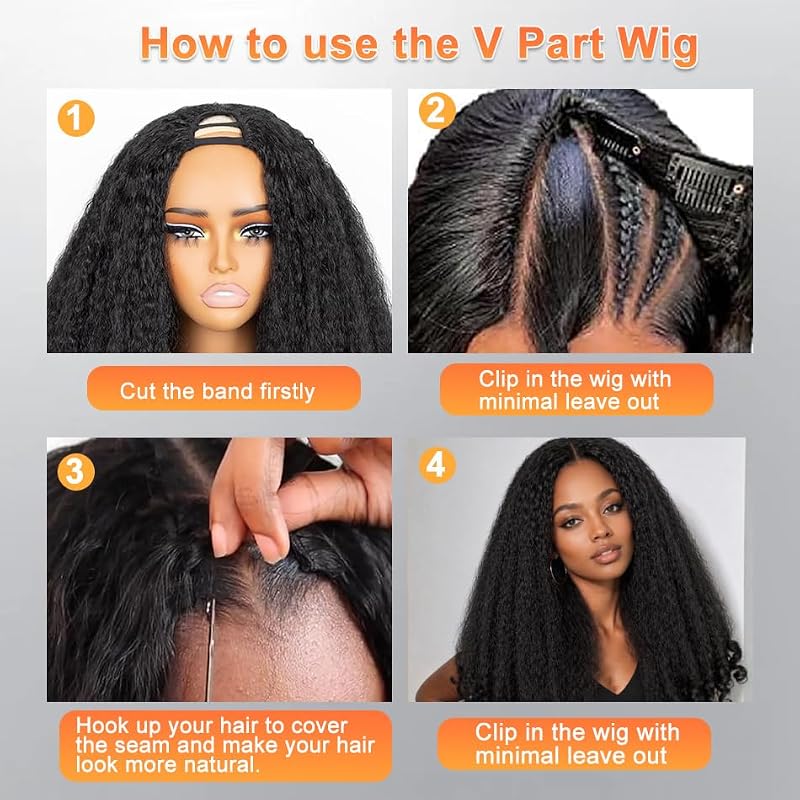 Burgundy Afro V Part Curly Wig 20 Inch - Kinky Textured Synthetic Hair for Women