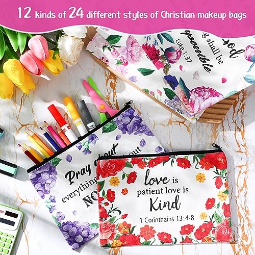 Qeeenar Floral Christian Makeup Bag Religious Bible Gift for Women
