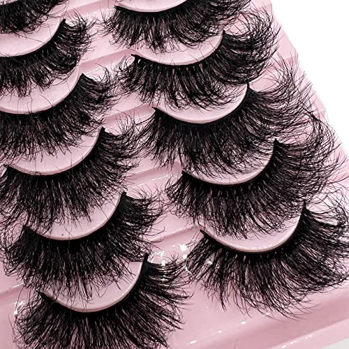 Mink Lashes Fluffy Wispy Thick Eyelashes Mink Faux, 20mm/25mm Long Dramatic D Curl Strip Lashes Cat Eye 3D Big False Eyelashes Pack