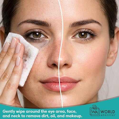 World Amenities - Makeup Remover Wipes - Alcohol Free - Vitamin E Face Wipes for Sensitive Skin Comfort - Individually Wrapped - Travel Friendly Facial Cleansing Wipes - 500 Count