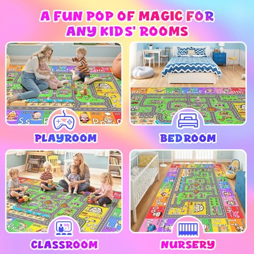 Kids Car Road Rug for Playroom & Classroom - Town Road 5x7 ft Variation