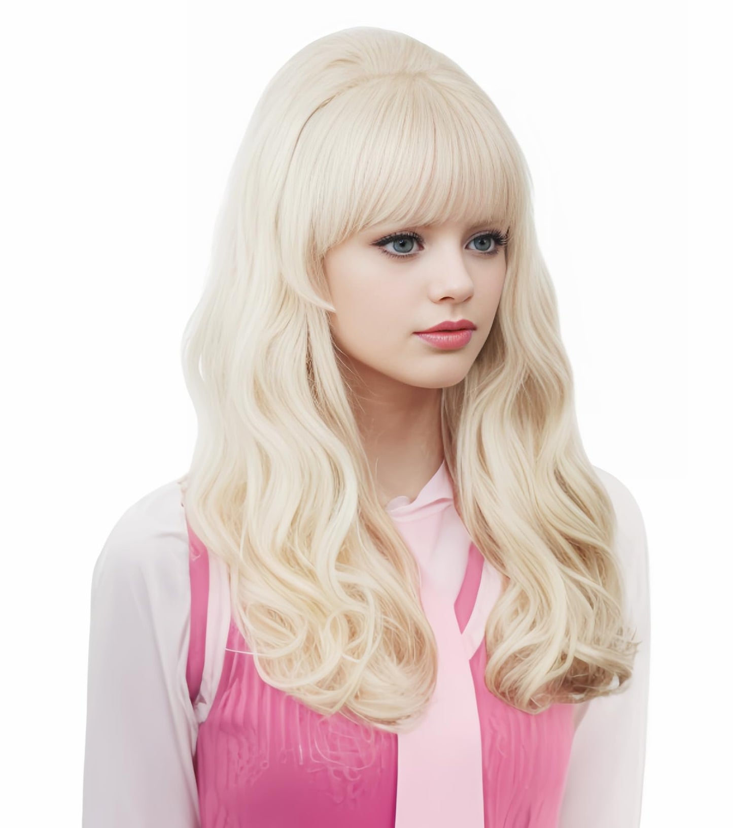 Gerulyss Long Wavy Wigs with Big Bouffant Blonde 80s Costume Classical Wig with Bangs Beehive Hair Wig for Women
