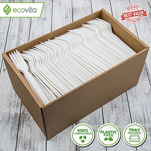 Ecovita Compostable Large Forks - 500 Disposable Eco-Friendly Utensils, 7in