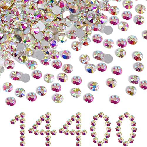 Beadsland Flatback Rhinestones Bulk,14400pcs AB Crystal Rhinestones for Nails Crafts Clothes DIY Decoration, Crystal AB, SS16, 3.8-4.0mm