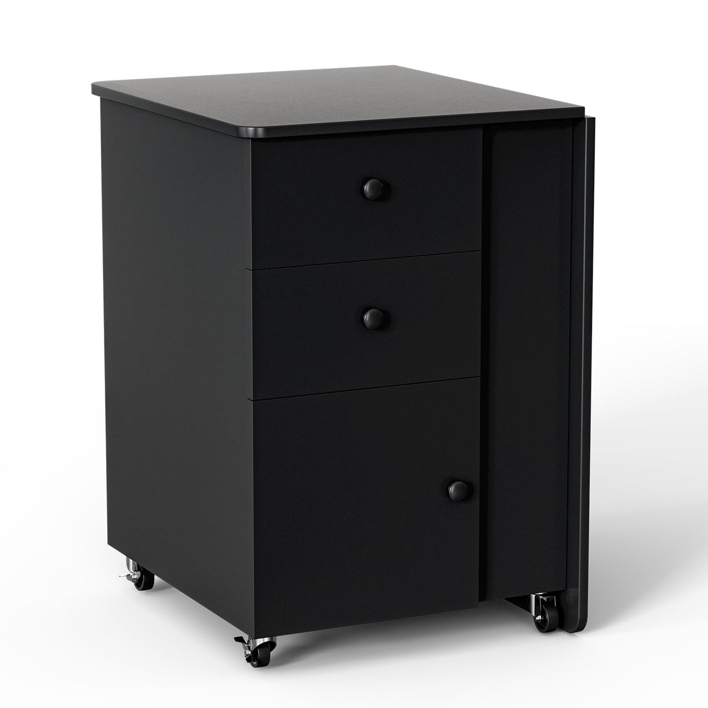 Belandi Foldable Manicure Table Nail Table,Folding Nail Desk Station for Nail Tech w/Electric Downdraft Vent,Lockable Wheels,Foldable Nail Arm Rest,Storage Drawers,Wooden Handles(Black)