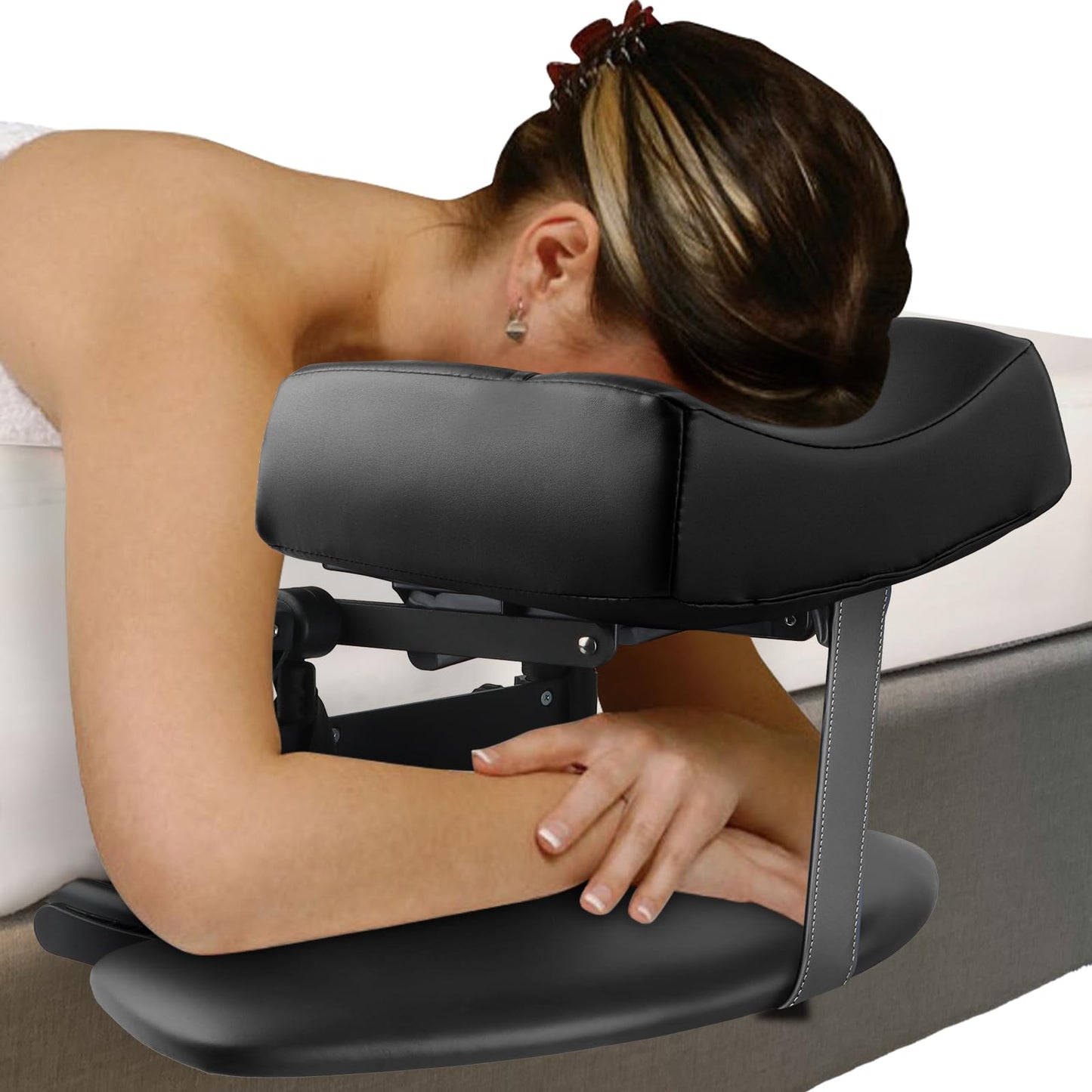 EBANKU Adjustable Headrest Face Pillow Cradle & Face Cushion Support Bracket, Headrest Cushion Square Pillow, Salon Home Mattress Massage Kit (Black)