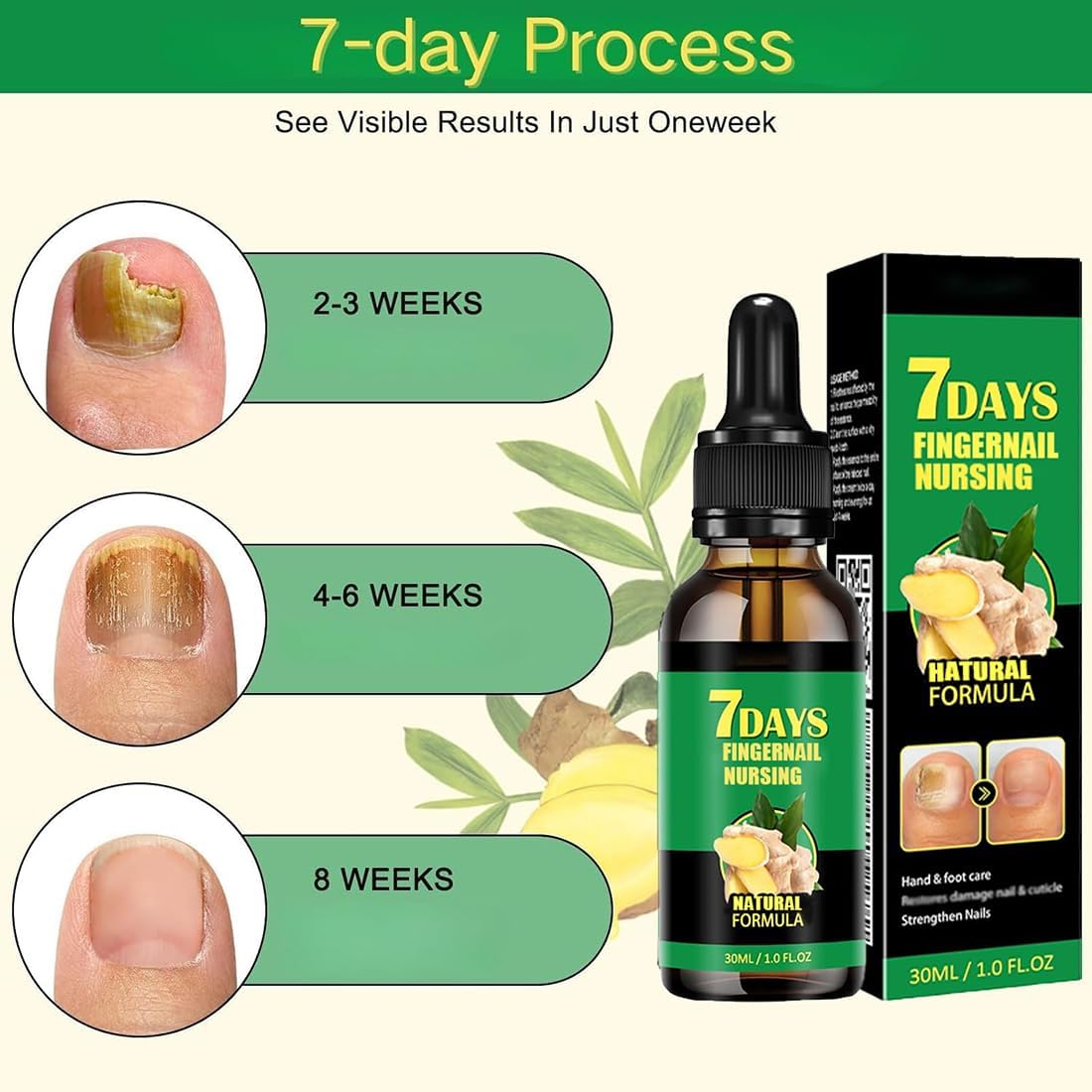 2Pcs Ginger Nail Treatment, Ginger Nail Growth Serum, 7-Day Nail Repair & Strengthener, Nourishing Nail Nutrient Strengthener Oil for Healthier, Stronger Nails 2 Fl Oz (Pack of 2)