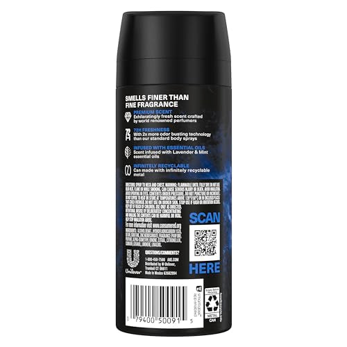 Men's Deodorant Body Spray with Lavender Mint Amber - 3 Pack 4oz