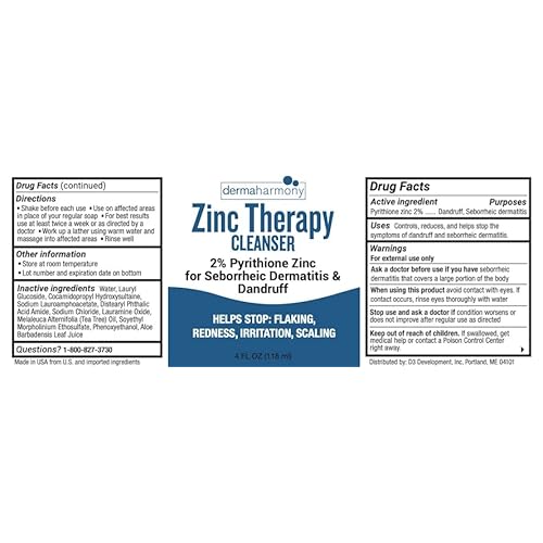Dermaharmony 2% Pyrithione Zinc (ZnP) Liquid Cleanser (non-soap) Wash (4 Fl Oz Bottle)