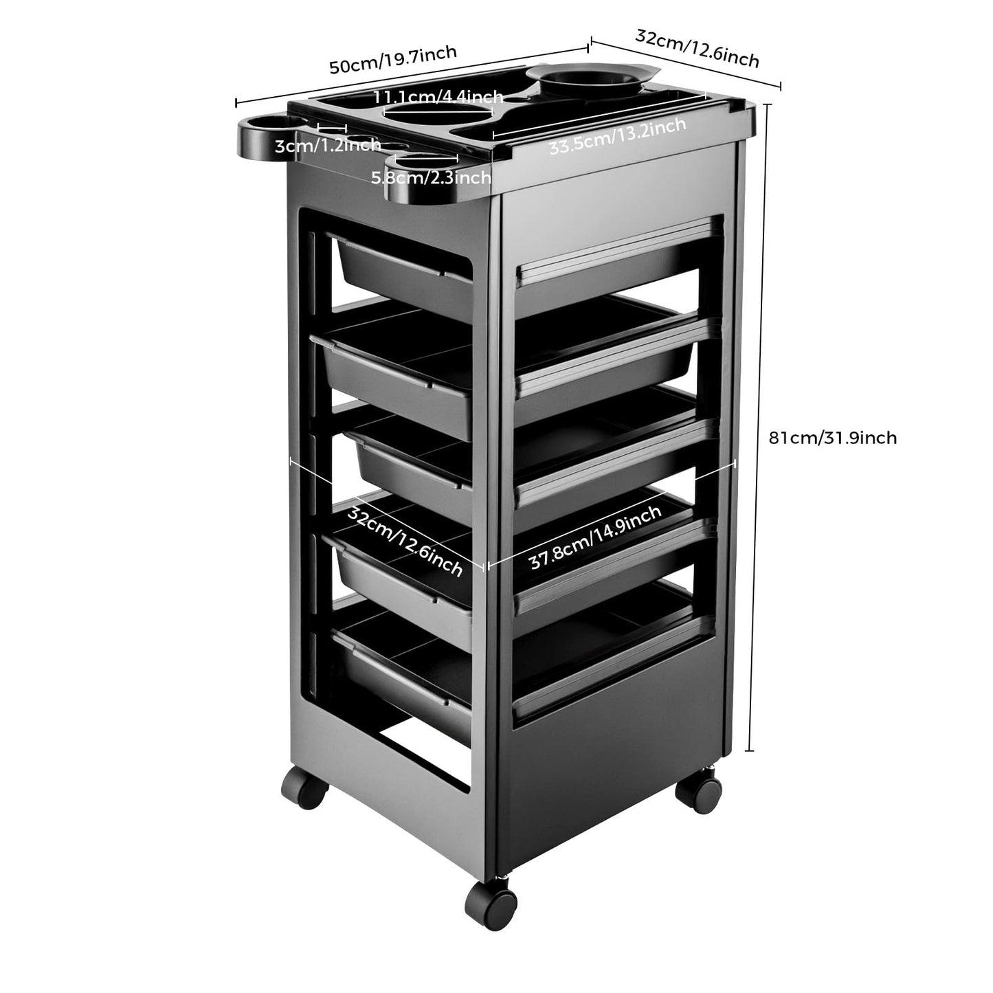 Salon Trolley Cart, 5-Layer Rolling Trolley Cart, Mobile Storage Station for Beauty Tattoo Hairdressing, Beauty Styling Station with Wheels and 5 Drawers
