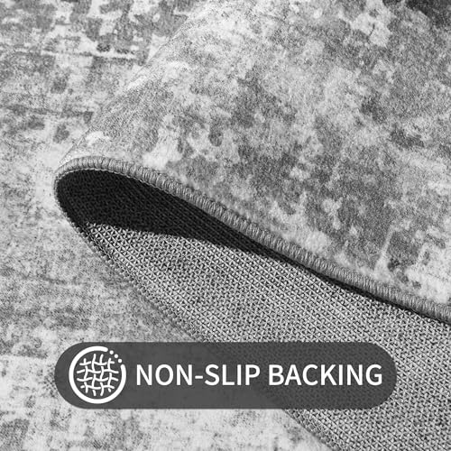 Grey 6x9 Abstract Boho Area Rug - Machine Washable Non-Slip Indoor Carpet