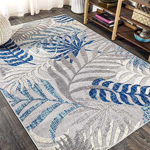 Indoor Outdoor Palm Leaf Area Rug - Gray Blue 5'3 x 7'7 Variation