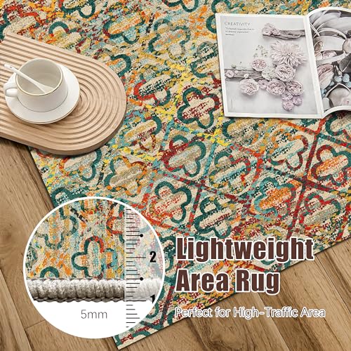 RUGSURE Multicolor Grass-Pattern Washable Area Rug 8'x10', Non-Slip, Water & Stain Resistant