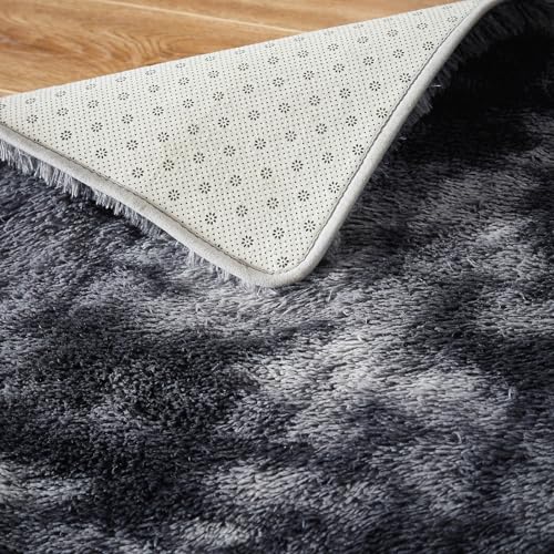 Floralux 8x10 Tie-Dyed Dark Grey Shag Rug - Ultra Soft Large Bedroom & Living Room Floor Carpet