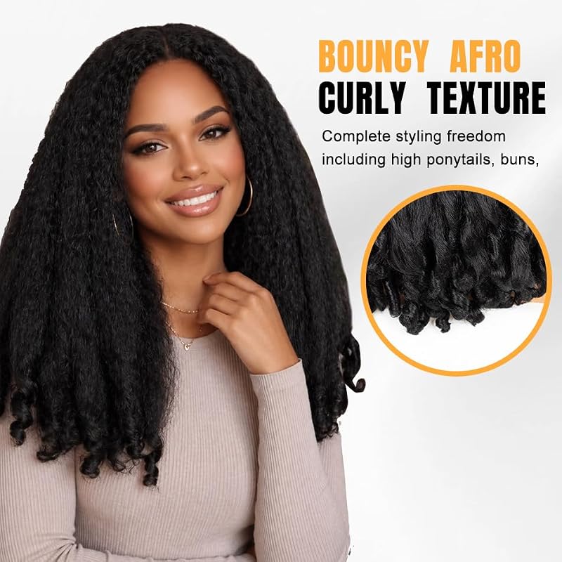 Tmlkhl Black Afro V Part Curly Wig 20 Inch Kinky Curly Synthetic Hair
