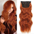 24-Inch Red Clip-In Hair Extensions Long Wavy Synthetic Hair for Women - Copper Red Variation