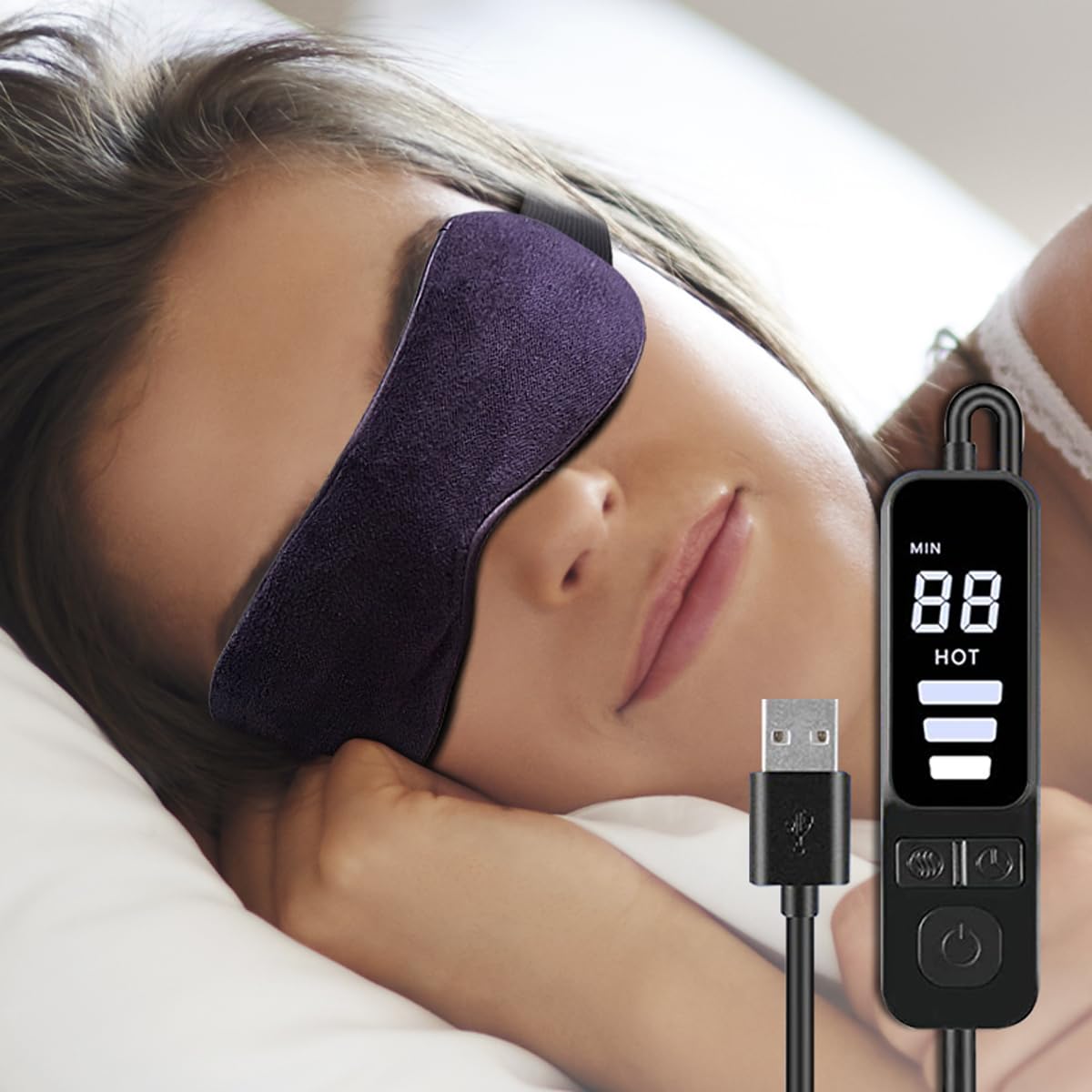 Packve Heated Eye Mask for Dry Eyes with Temperature & Timer Remote, Eye Warm Compress Mask to Unclog Glands Eye Heating Pad for Women Men Relieve Blepharitis, Chalazion, MGD, Stye Syndrome; Purple