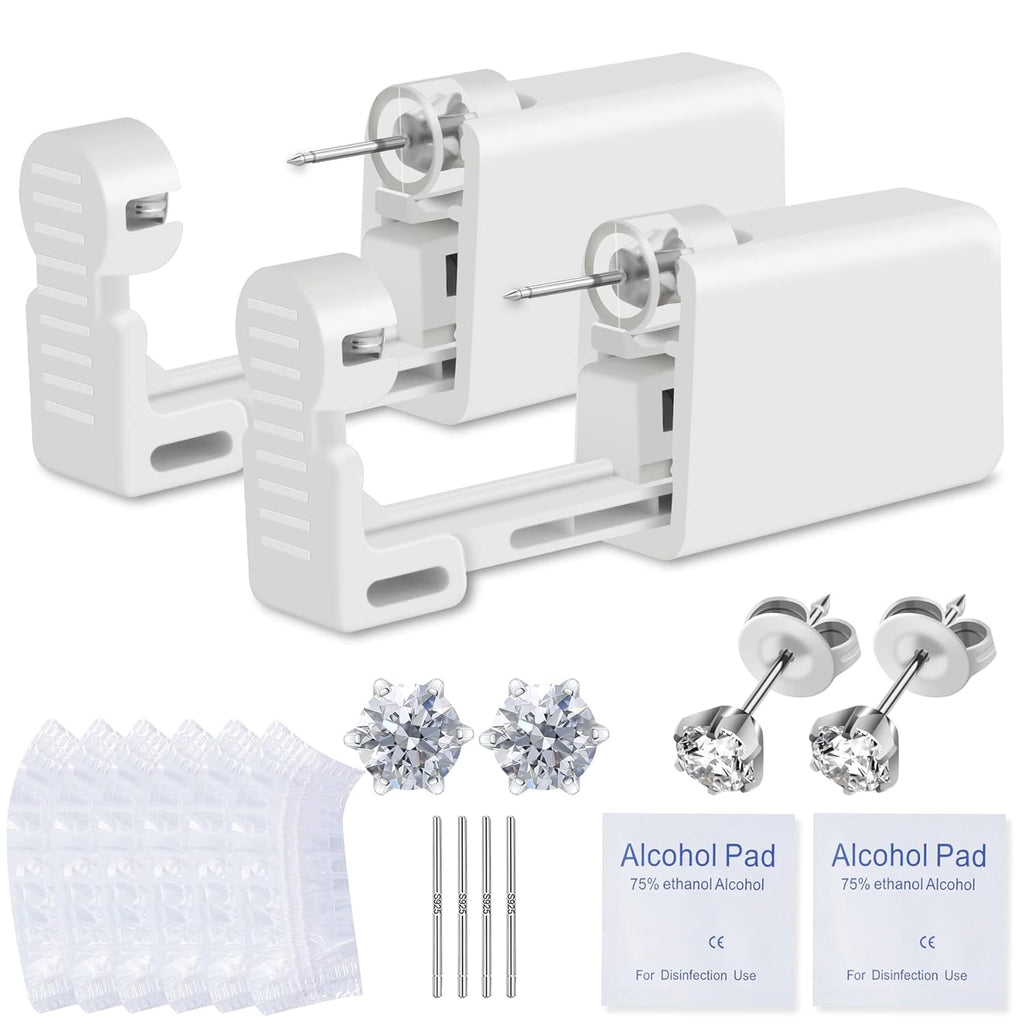 Ear Piercing Kit, Anzero 2 Pcs Disposable Ear Piercing Gun with Preloaded Ear Stud, at Home Self Ear Piercing Gun Kit - 5MM Earrings Stud