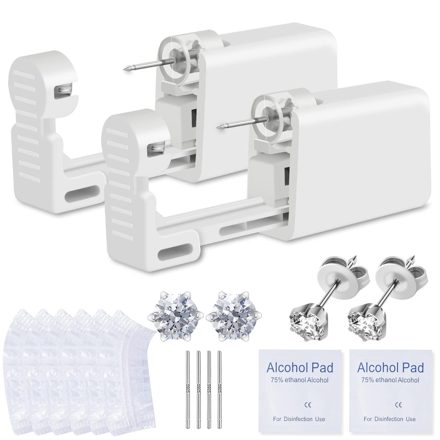 Ear Piercing Kit, Anzero 2 Pcs Disposable Ear Piercing Gun with Preloaded Ear Stud, at Home Self Ear Piercing Gun Kit - 5MM Earrings Stud