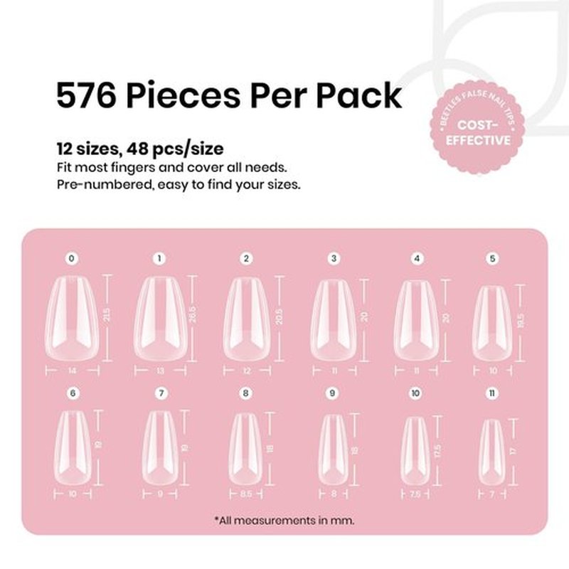 Beetles Short Coffin Nail Tips 576 PCS Half Matte Pre-shape Short Coffin Fake Nails 12 Sizes Full Cover Acrylic False Nails Nail Extension DIY Manicure Gifts for Women