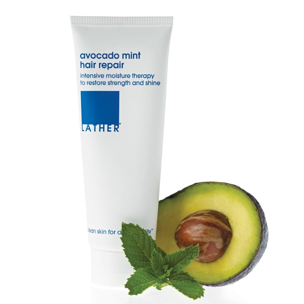 LATHER Avocado Mint Hair Mask Repair Treatment - Deep Conditioning Hair Mask to Smooth, Restore Strength & Shine on Dry or Damaged Hair - Leave In Conditioning Mask - Sulfate Free - 4 Fl Oz Tube