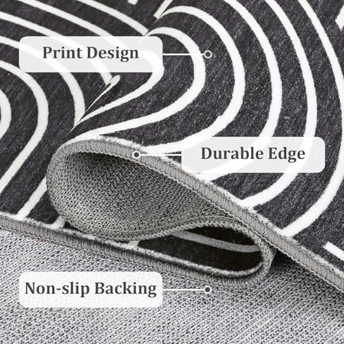 8x10 Black Washable Non-Slip Area Rug - Modern Polyester Floor Mat