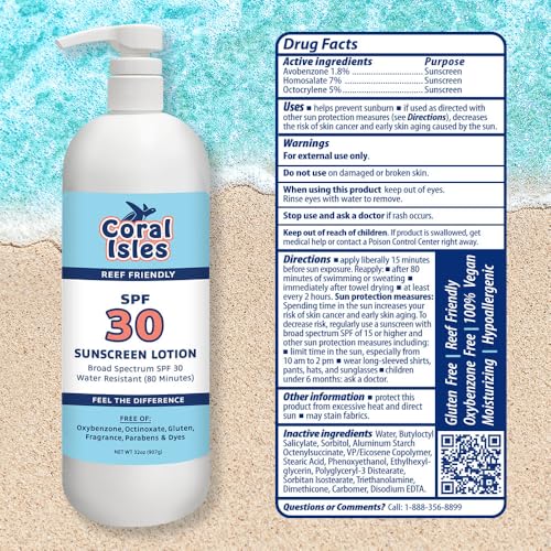 SPF 30 Sunscreen Lotion 32 Fl Oz Bulk Pack - Reef Compliant, Water-Resistant